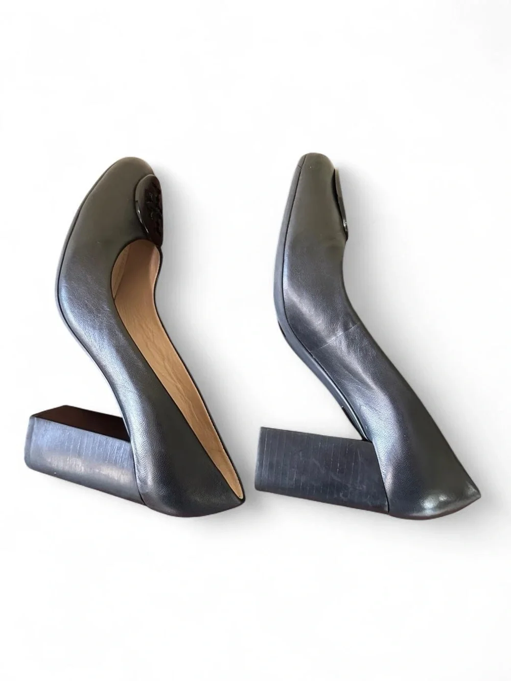 Tory Burch Black Leather Logo Cap-Heel Pumps